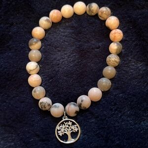 Tree Charm Beaded Bracelet - Pink and Gray